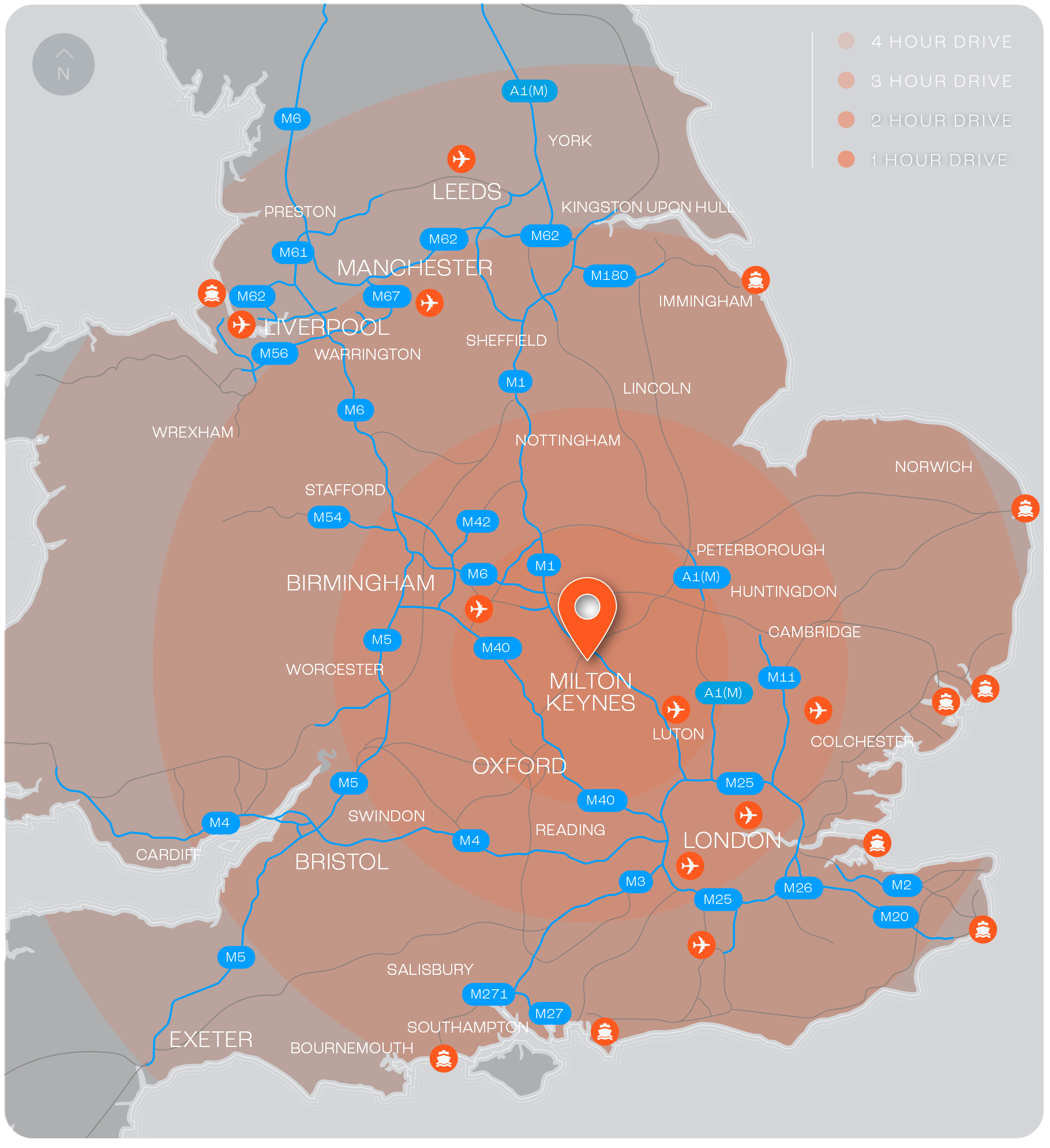 MK East location map - M1 Junction 14 Milton Keynes